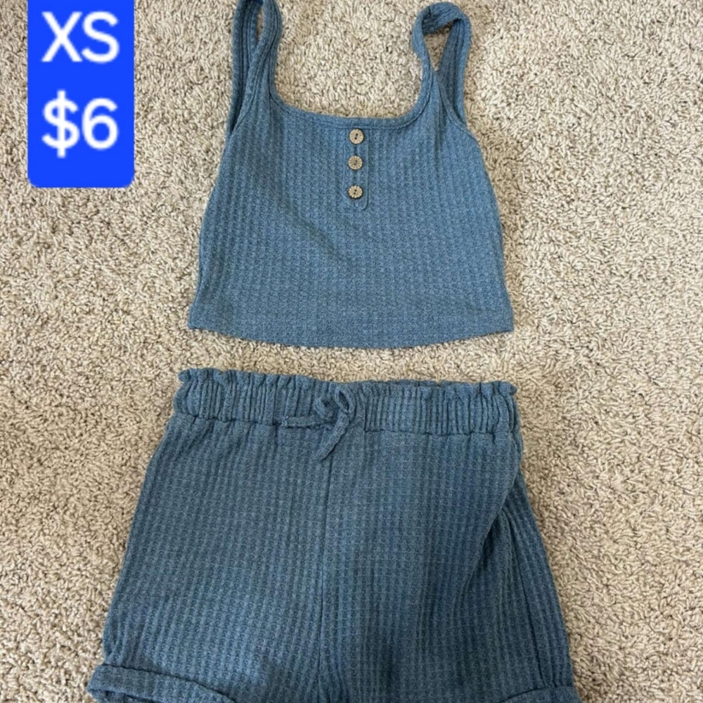 Kids Blue Ribbed Tank and Shorts Set
